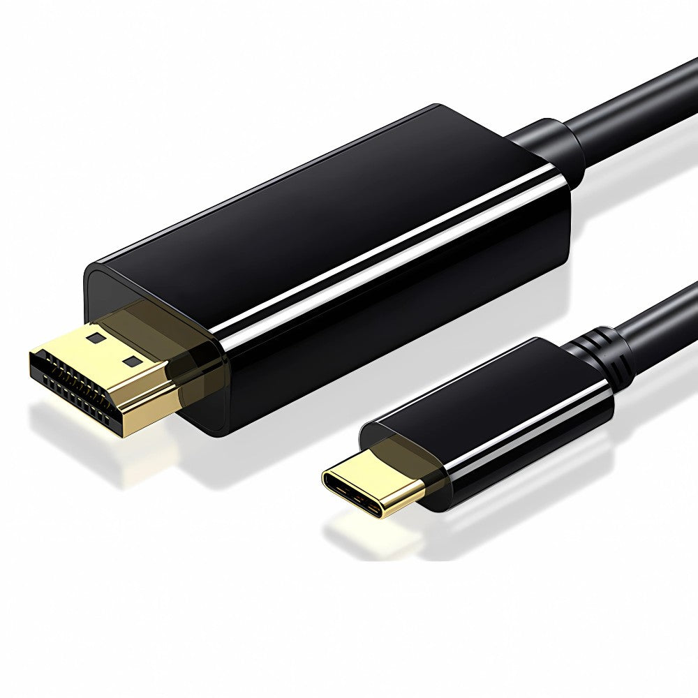 The Projection Room Type C to HDMI Cable (Black) features gold-plated connectors for USB-C devices, delivering stunning 4K resolution—shown here on a white background.