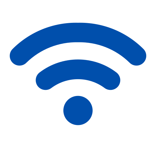 A blue Wi-Fi symbol with three curved lines radiating upward from a solid circle on a light gray background.