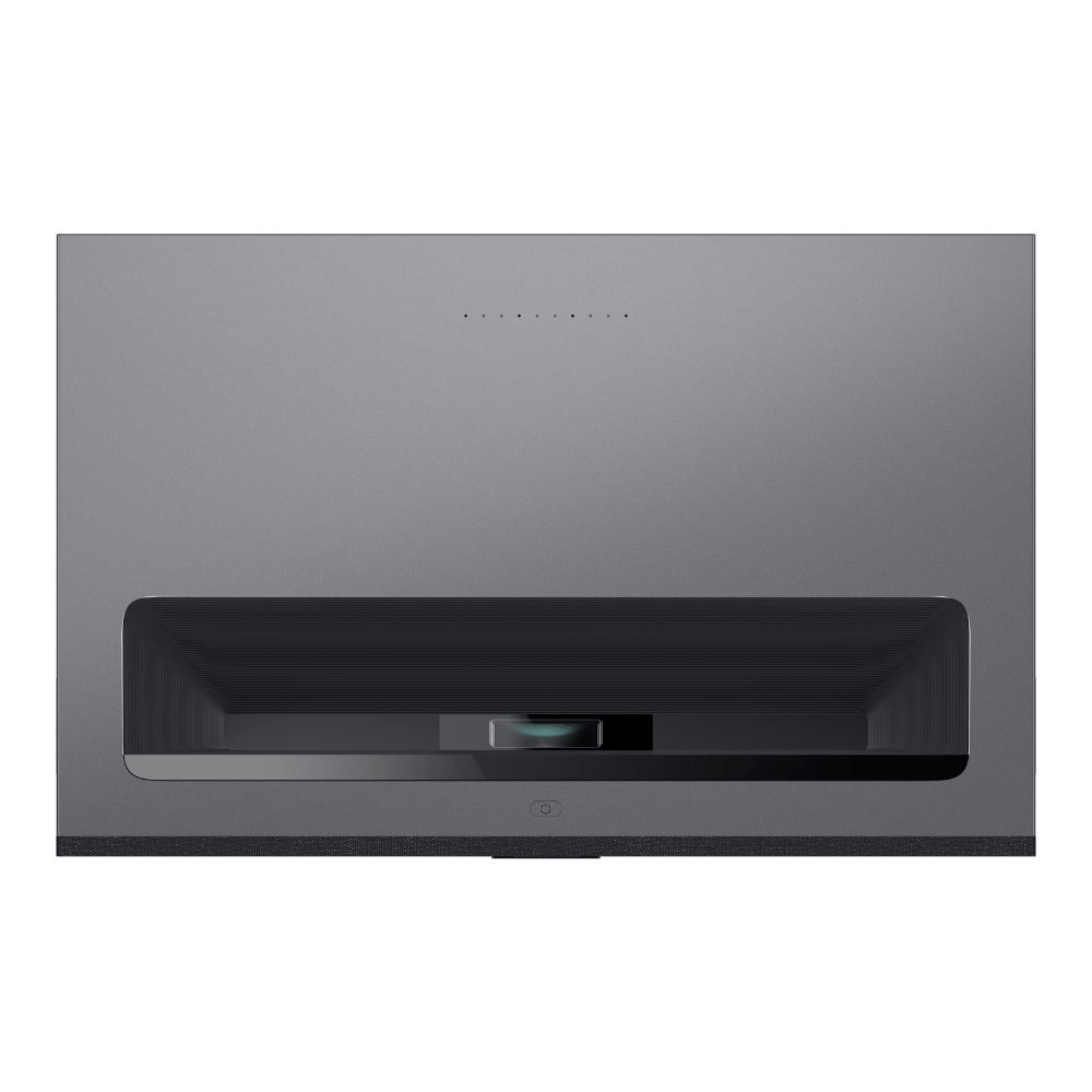 A sleek, modern rectangular speaker with a minimalist design features a recessed area for sound output. Pair it with the FORMOVIE Theater 4K UHD UST Laser Projector for an immersive audiovisual experience. The speaker has a metallic finish and subtle buttons along the top edge.