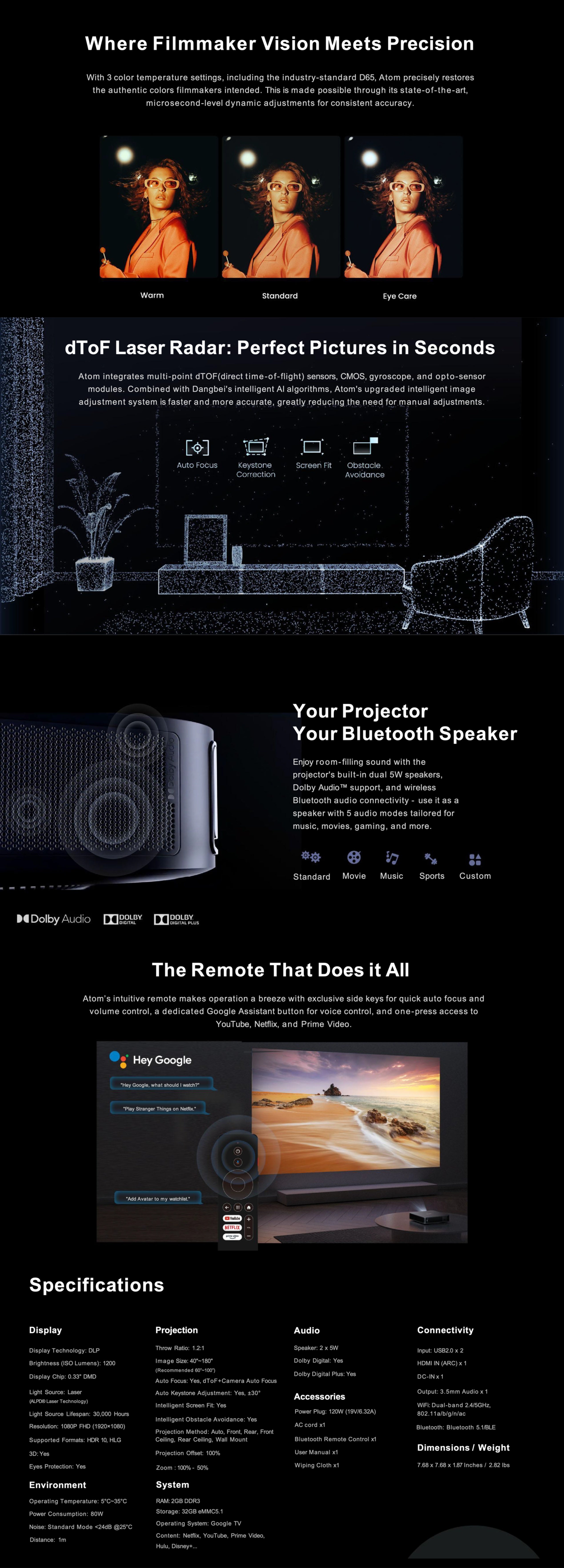 Dangbei Atom Laser Projector Compact 1080p Google TV Cinema listing image 3