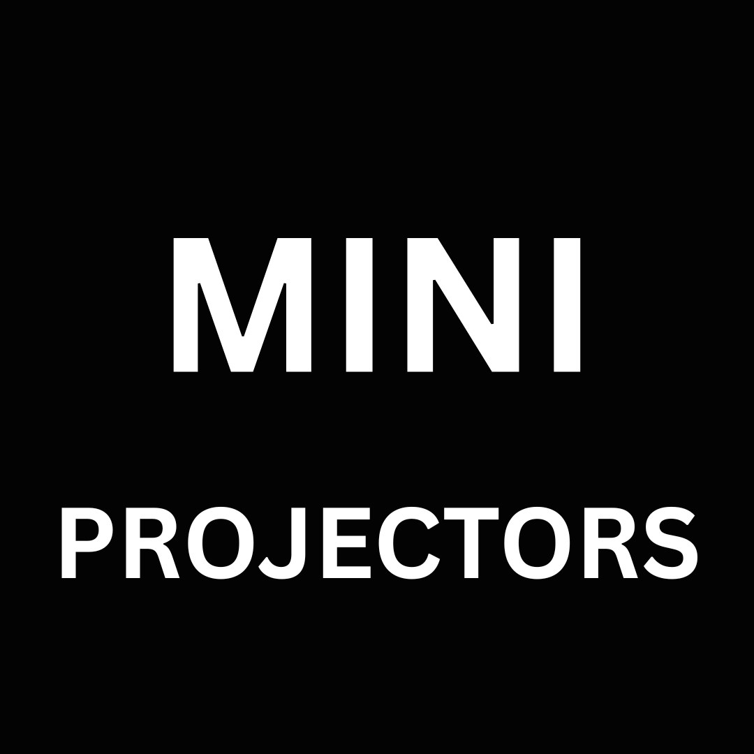 Text 'MINI PROJECTORS' on a black background