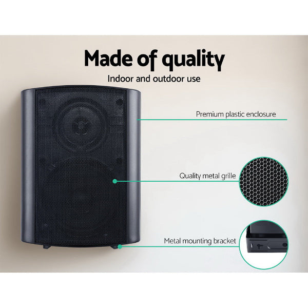 The Projection Rooms 2-Way In Wall Speakers, designed for indoor and outdoor use, boast an adjustable mount, premium plastic enclosure, and quality metal grille to deliver immersive sound for any setting.