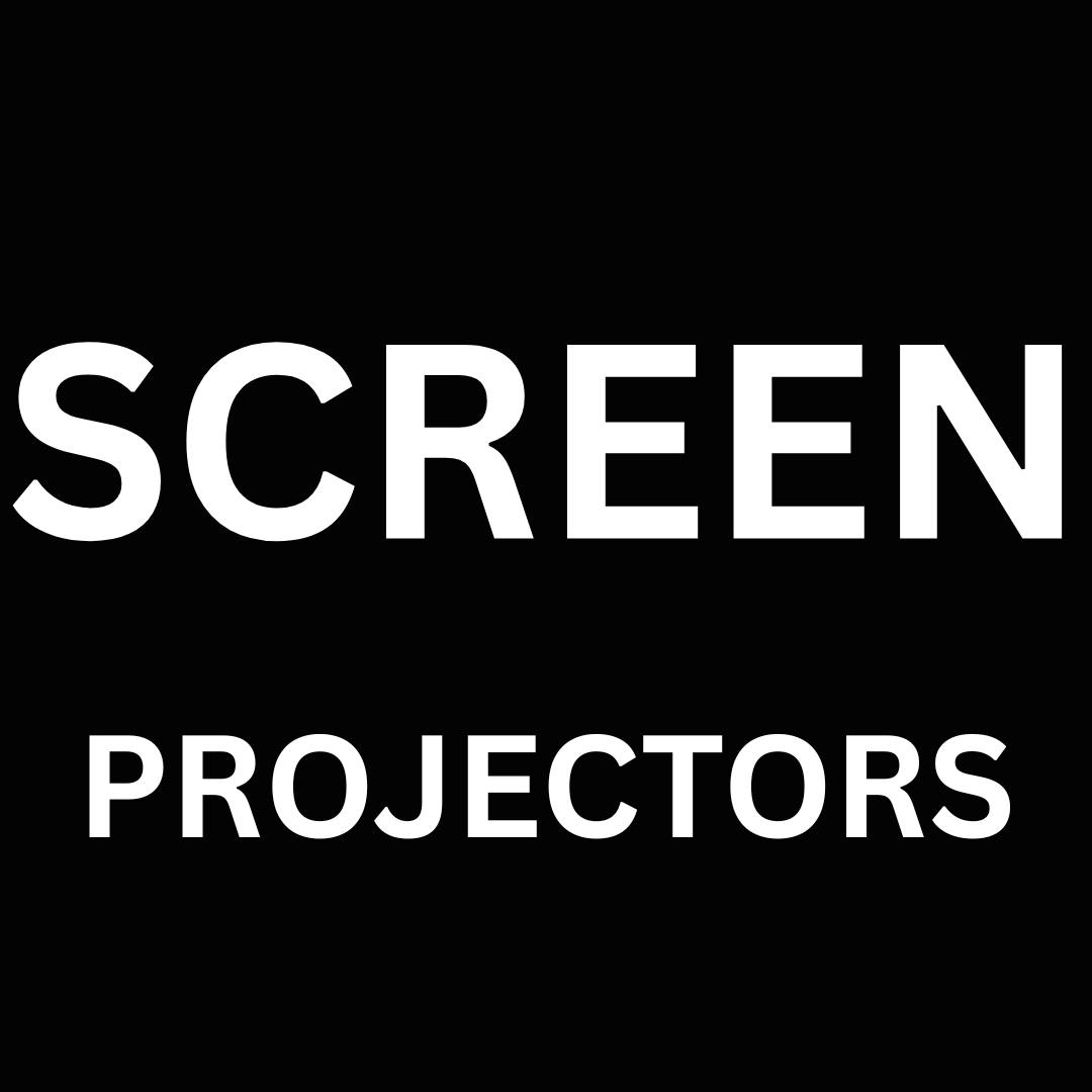 Black background with white text 'SCREEN PROJECTORS'
