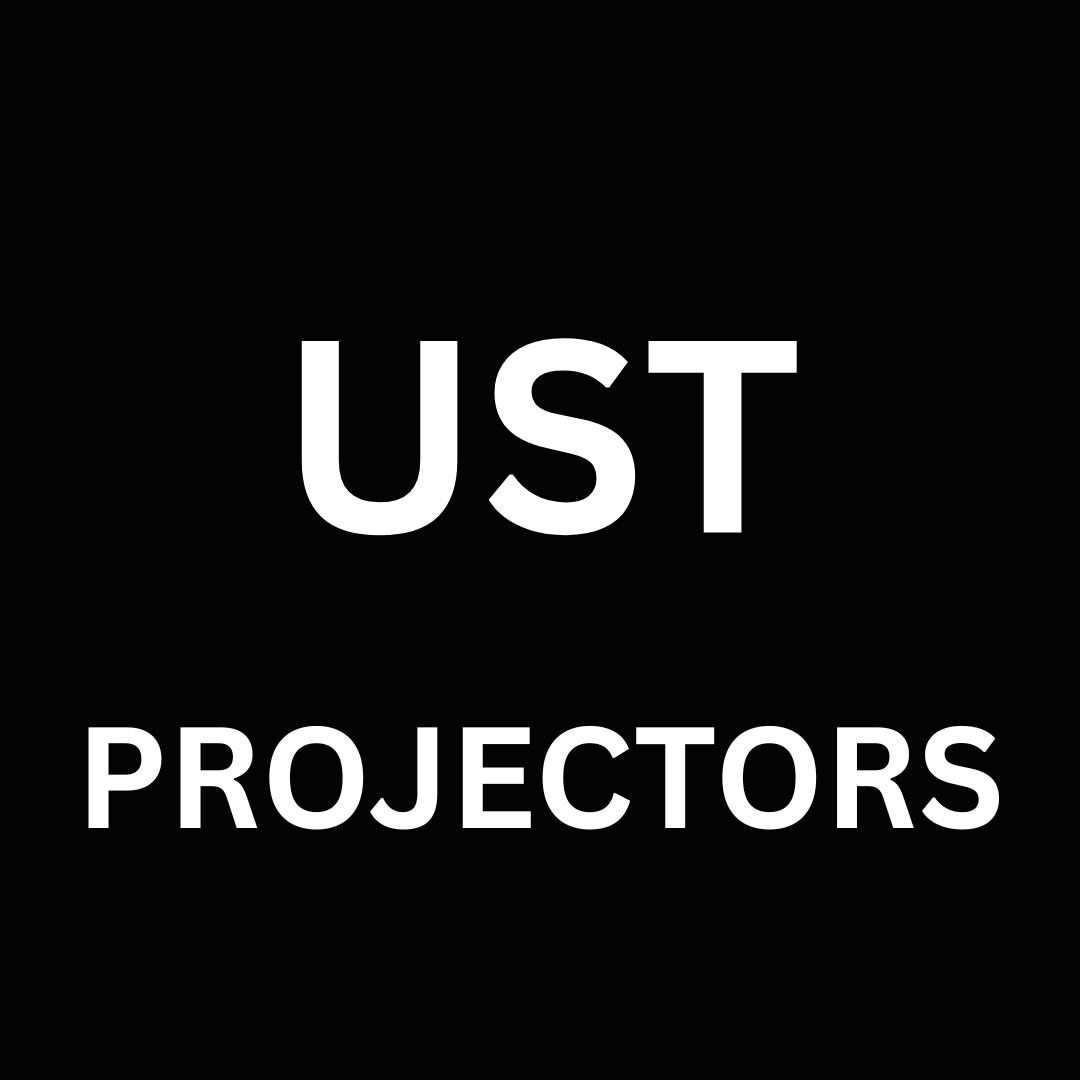 Black background with 'UST Projectors' text in white