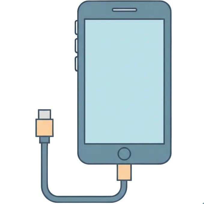 icon for wired connection to a phone, use simple colors 